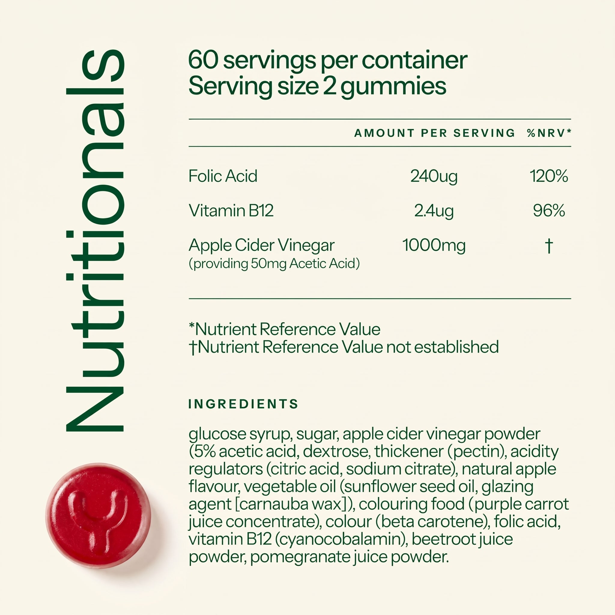 Apple Cider Vinegar 120 Gummies with B12 & Folic Acid