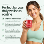 Smiling woman holding a bottle of Yumi Lean and Detox apple cider vinegar gummies for daily wellness