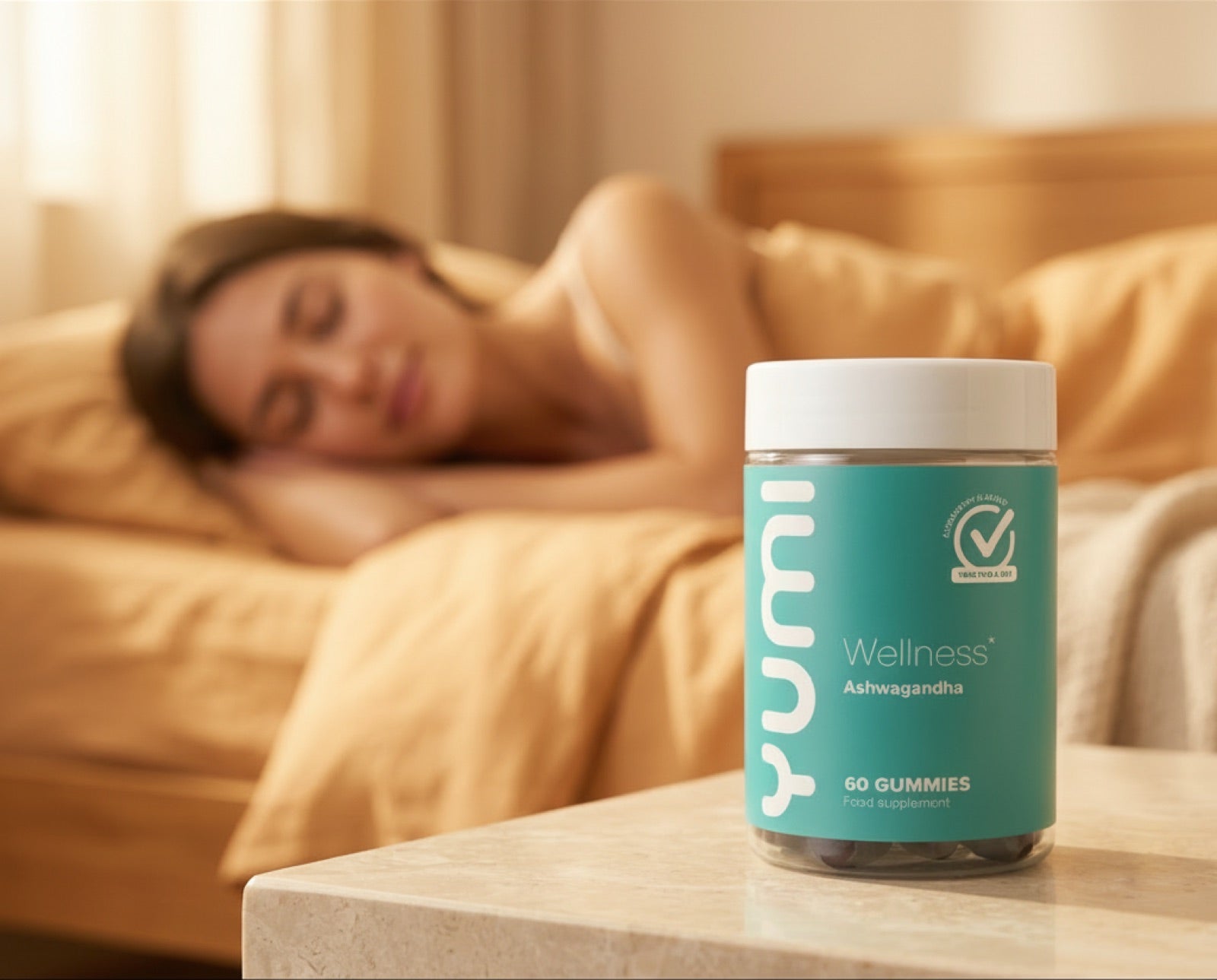 Ashwagandha gummies with a relaxed lifestyle background